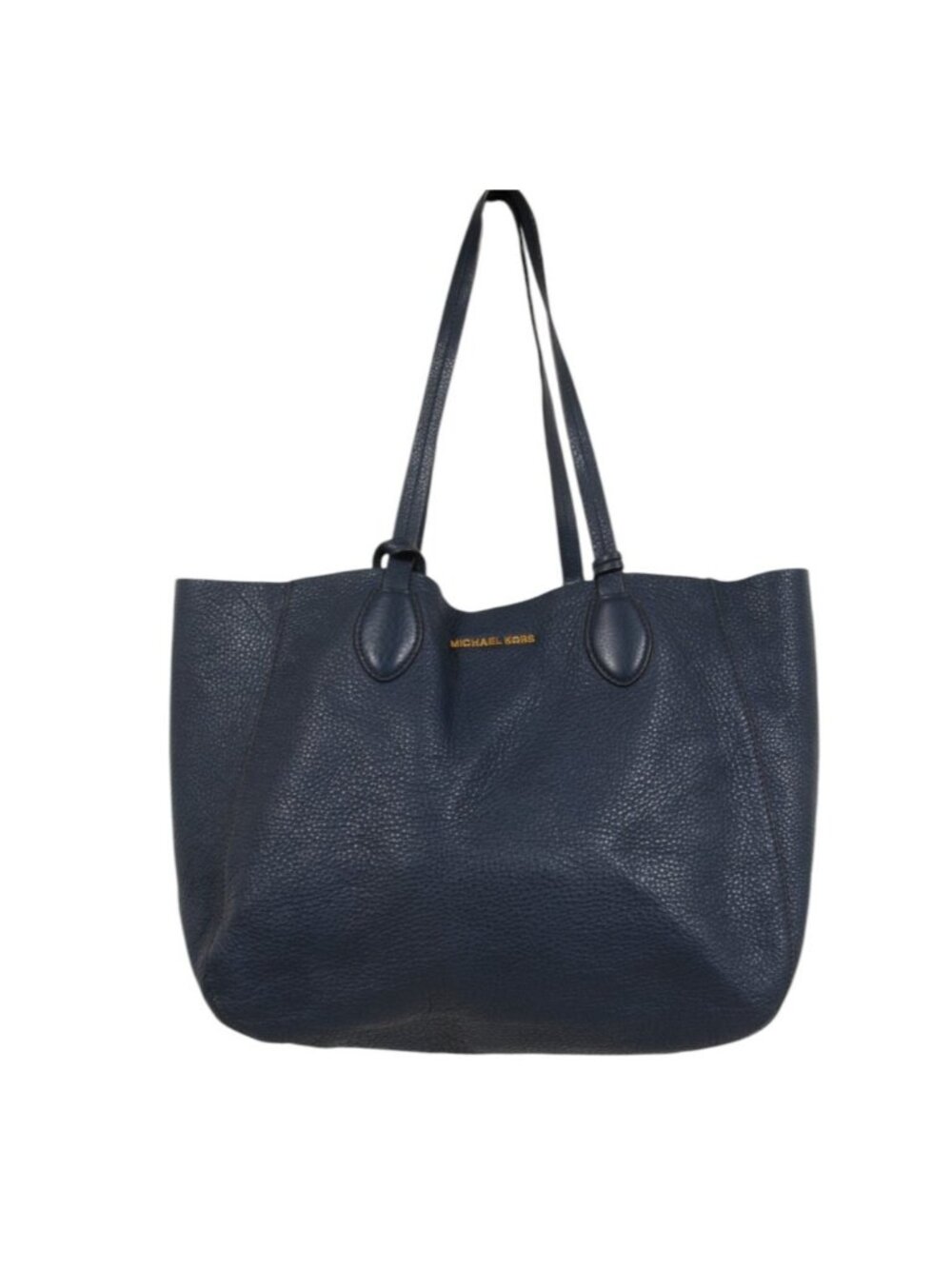 Michael Kors Womens Tote Bag Navy Blue Reversible White Leather Travel Shoulder
